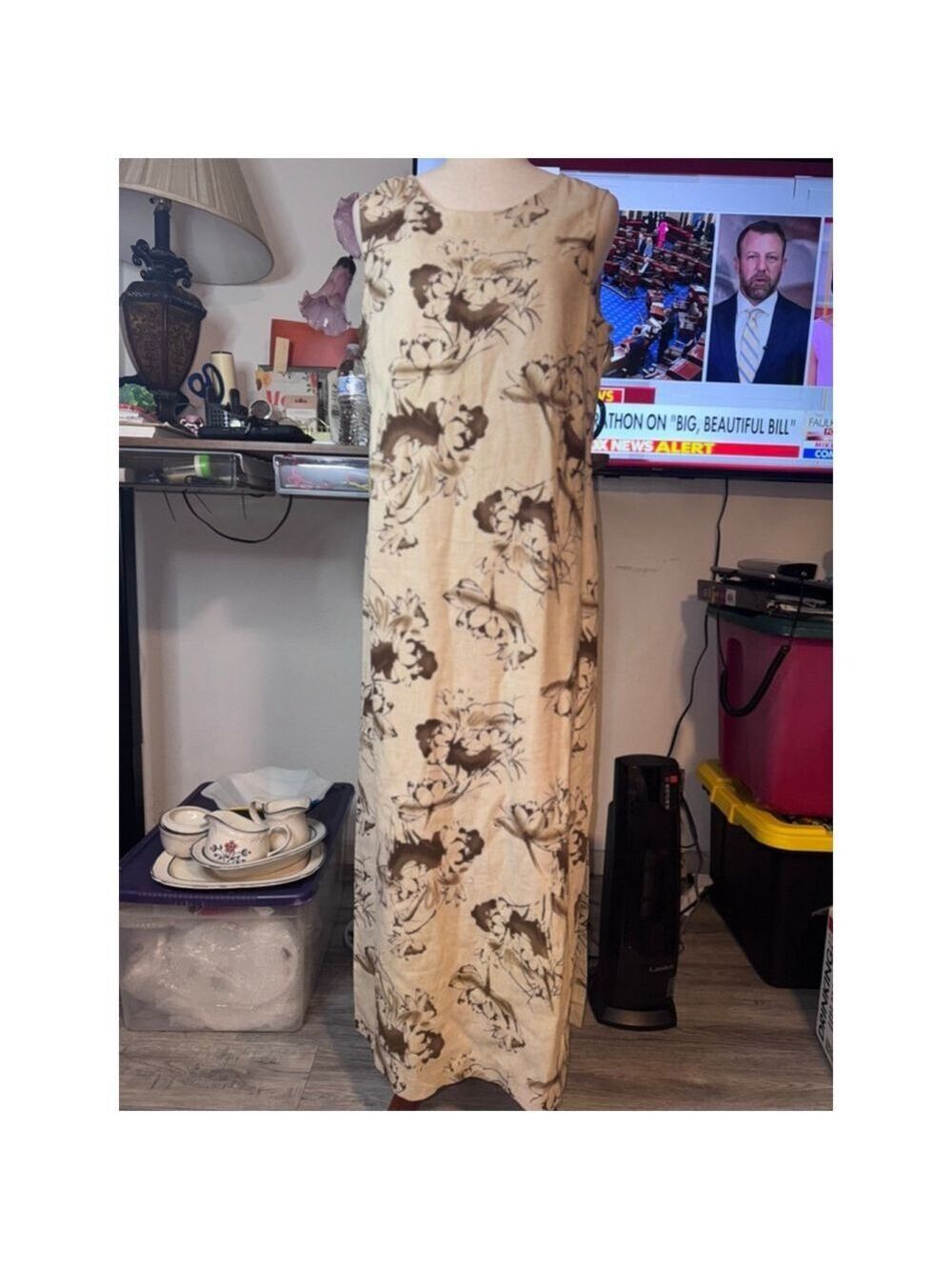 Linen dress brown on brown sz medium sleeveless maxi Vietnam Norton McNaughton - Picture 1 of 14